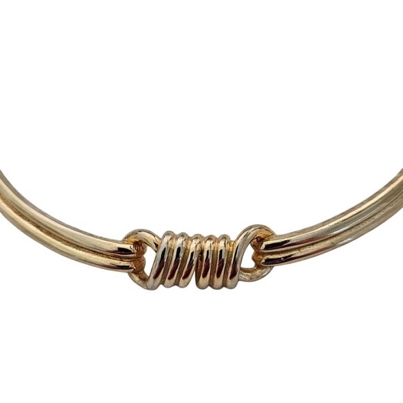 Gold Tone Twisted Wire Bangle Necklace approx. 15" Hook Closure Choker - Picture 2 of 6